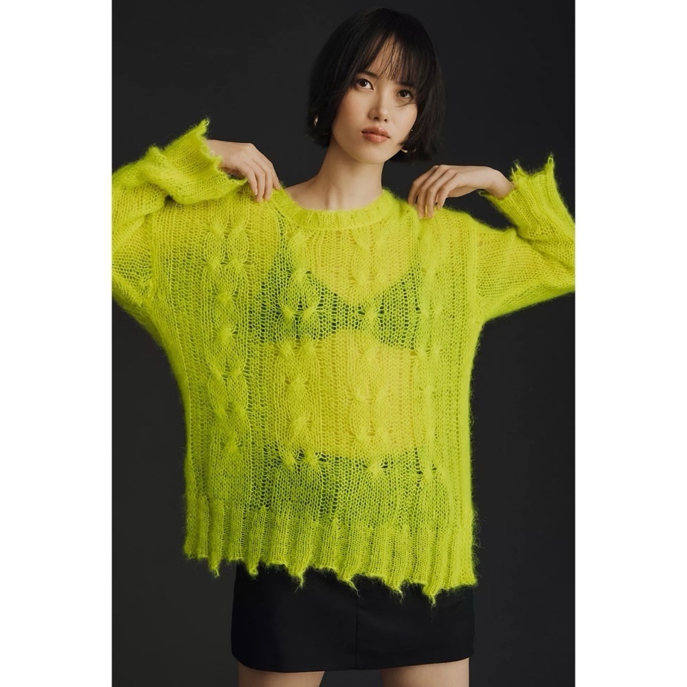 NWT Anthropologie Posey Sheer Fine Knit Wool Tunic Sweater Yellow XXS